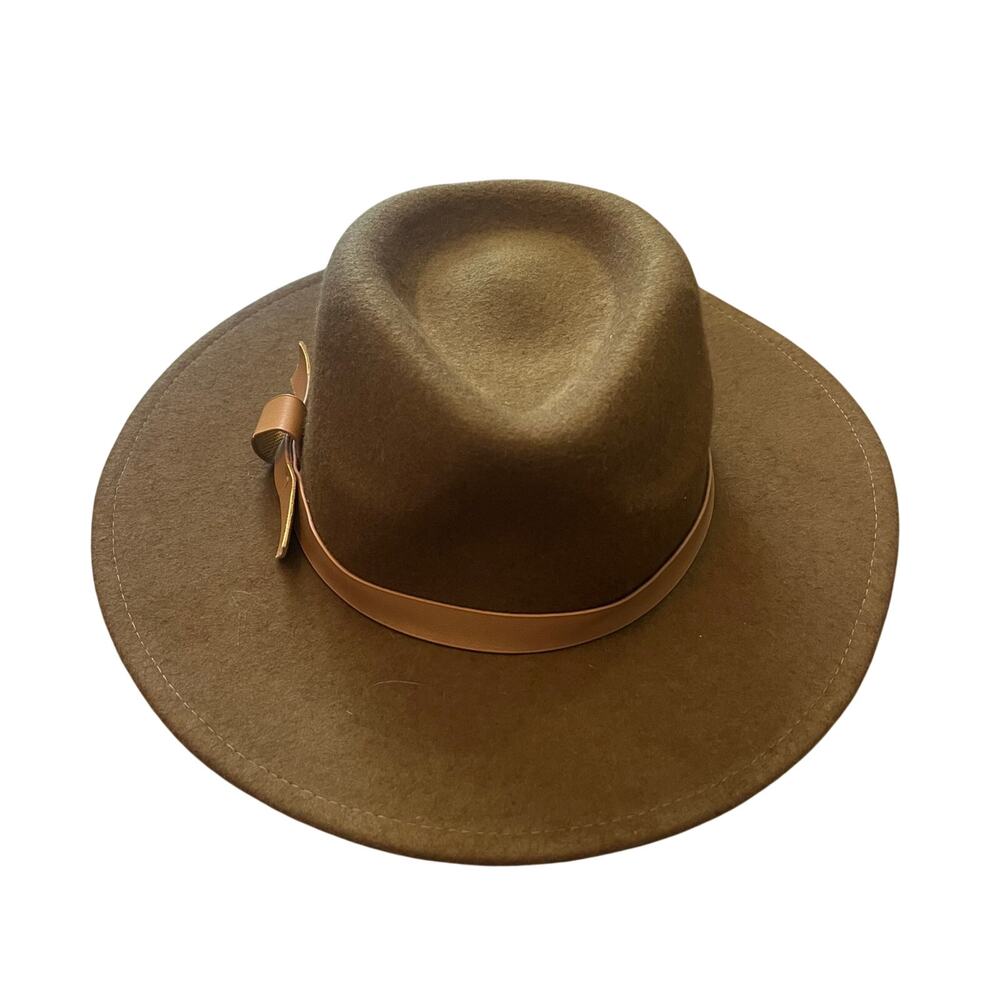 100% Wool Brown Fedora Hat Faux Leather Detail Classic Western Boho Cowboy